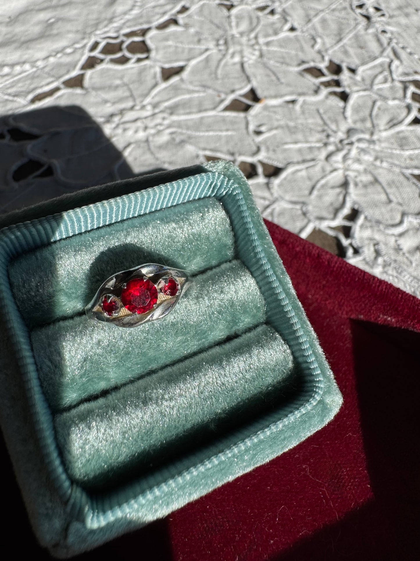 Petite Poet’s Heart: rubies in silver ring