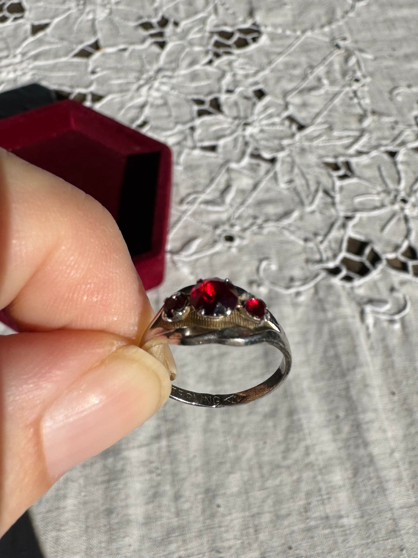 Petite Poet’s Heart: rubies in silver ring